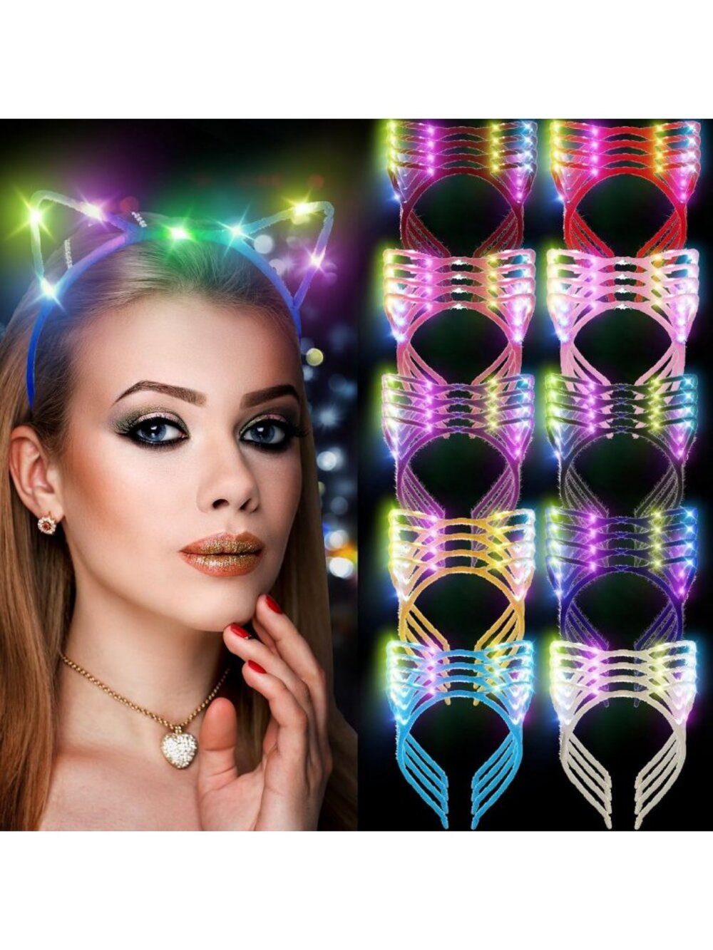 40 Pack LED Light Up Cat Ears Headbands - Colorful, Fun Accessories for Parties